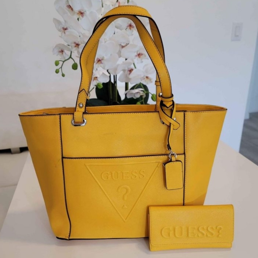 Yellow Guess bag with matching wallet